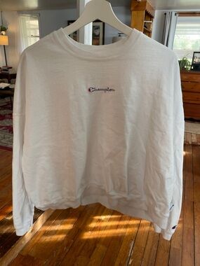 Champion White Crewneck with Small Embroidered Script Logo